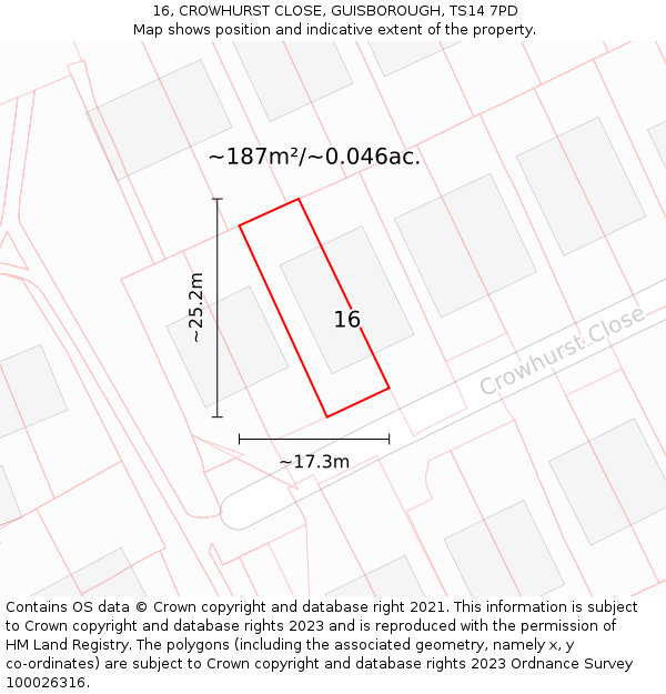 16, CROWHURST CLOSE, GUISBOROUGH, TS14 7PD: Plot and title map