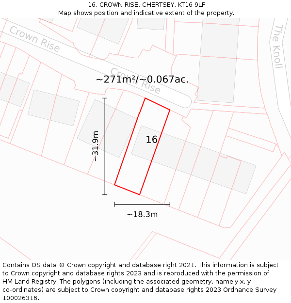 16, CROWN RISE, CHERTSEY, KT16 9LF: Plot and title map