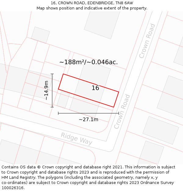 16, CROWN ROAD, EDENBRIDGE, TN8 6AW: Plot and title map