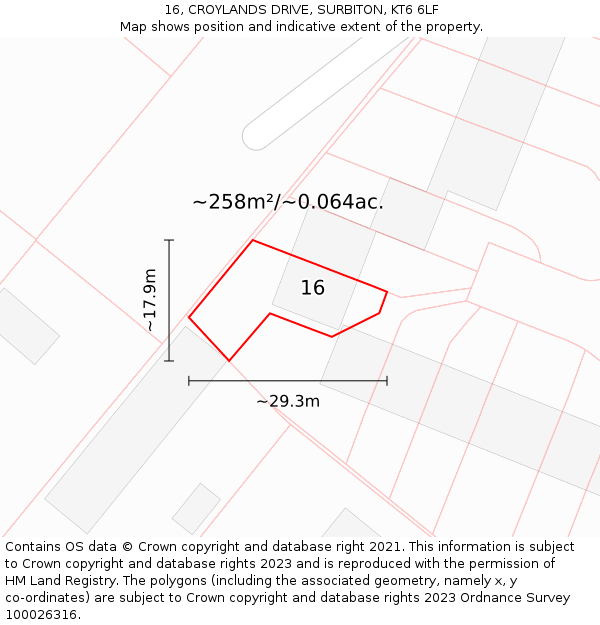 16, CROYLANDS DRIVE, SURBITON, KT6 6LF: Plot and title map