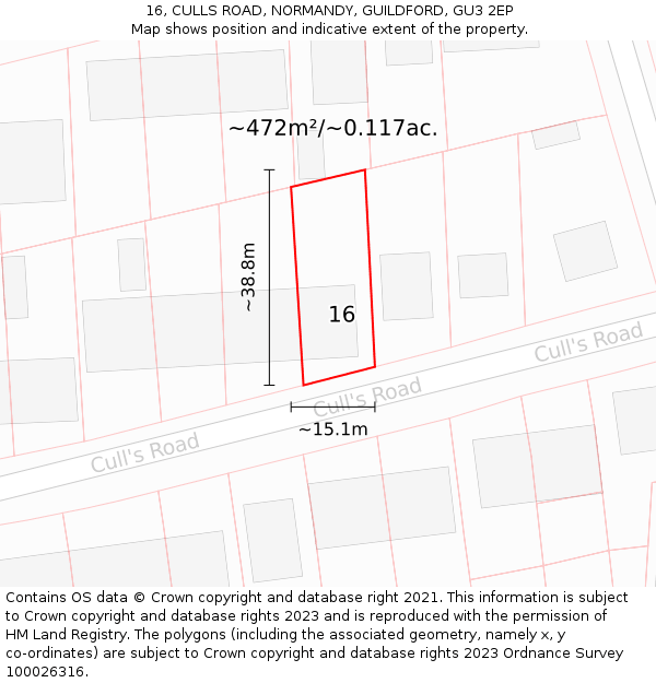 16, CULLS ROAD, NORMANDY, GUILDFORD, GU3 2EP: Plot and title map