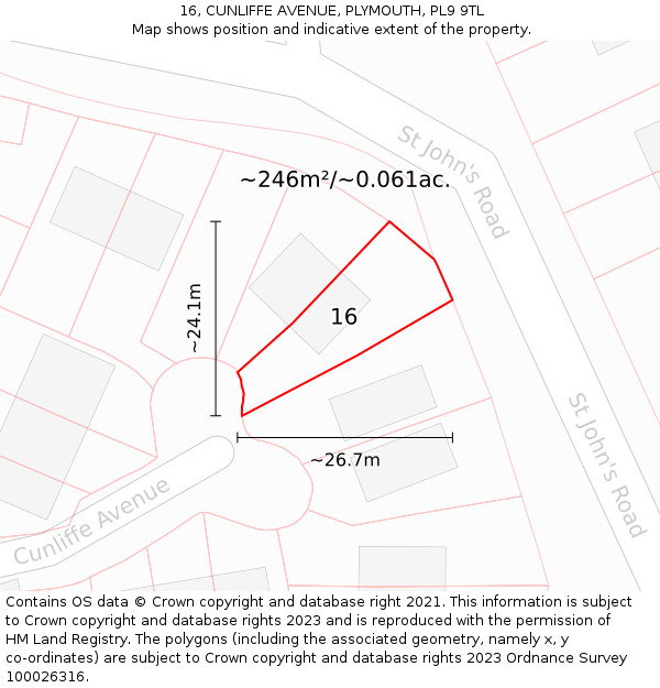 16, CUNLIFFE AVENUE, PLYMOUTH, PL9 9TL: Plot and title map