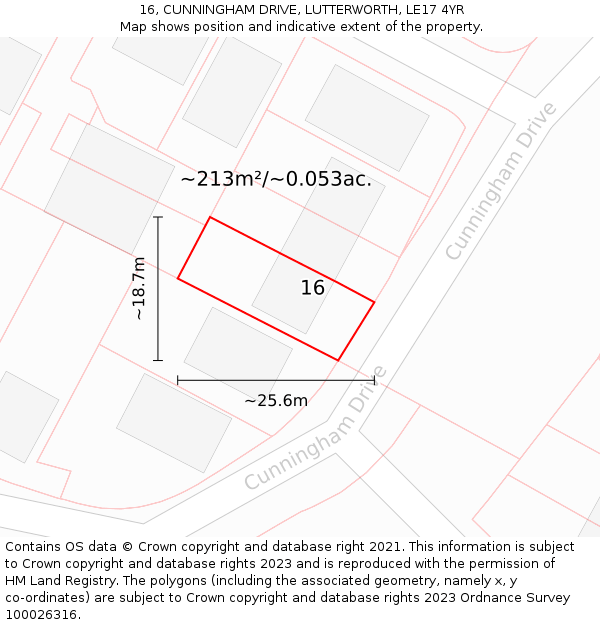 16, CUNNINGHAM DRIVE, LUTTERWORTH, LE17 4YR: Plot and title map