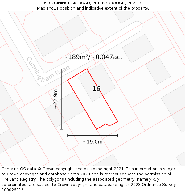16, CUNNINGHAM ROAD, PETERBOROUGH, PE2 9RG: Plot and title map