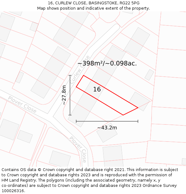 16, CURLEW CLOSE, BASINGSTOKE, RG22 5PG: Plot and title map