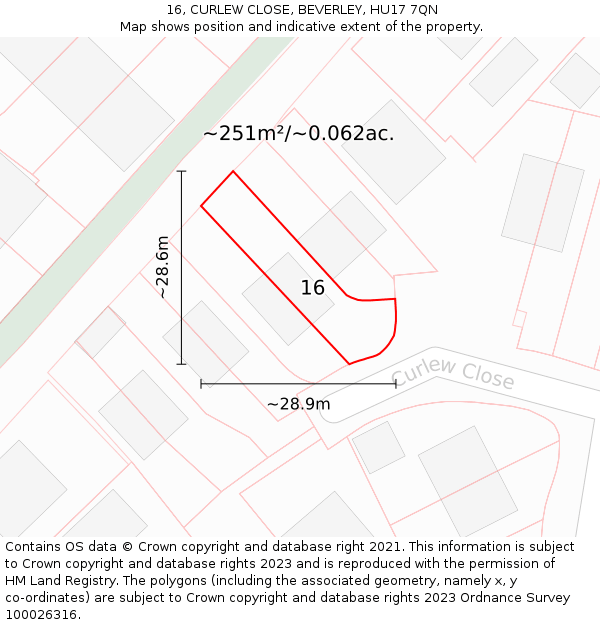 16, CURLEW CLOSE, BEVERLEY, HU17 7QN: Plot and title map