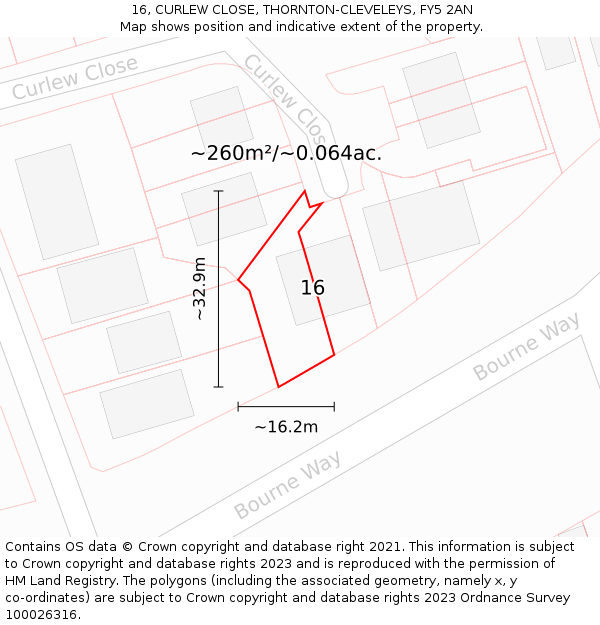 16, CURLEW CLOSE, THORNTON-CLEVELEYS, FY5 2AN: Plot and title map
