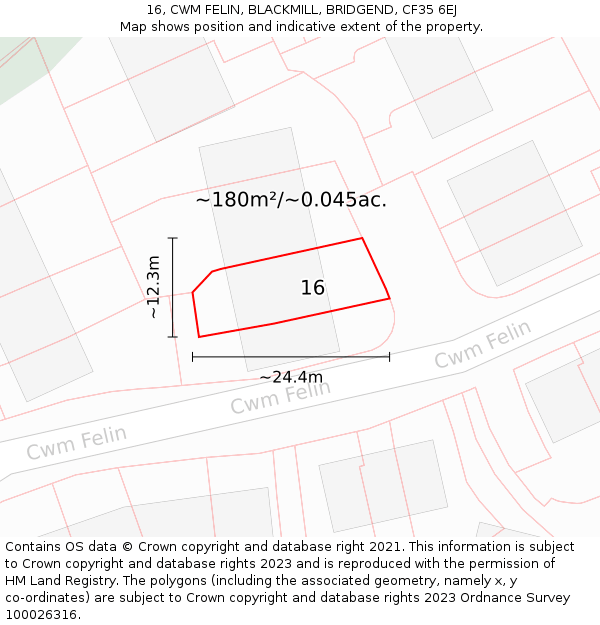 16, CWM FELIN, BLACKMILL, BRIDGEND, CF35 6EJ: Plot and title map