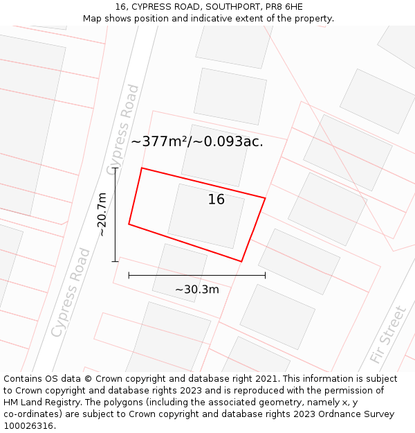 16, CYPRESS ROAD, SOUTHPORT, PR8 6HE: Plot and title map