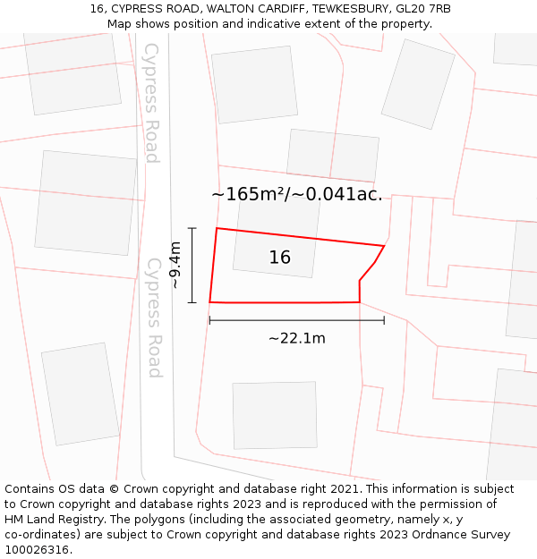 16, CYPRESS ROAD, WALTON CARDIFF, TEWKESBURY, GL20 7RB: Plot and title map