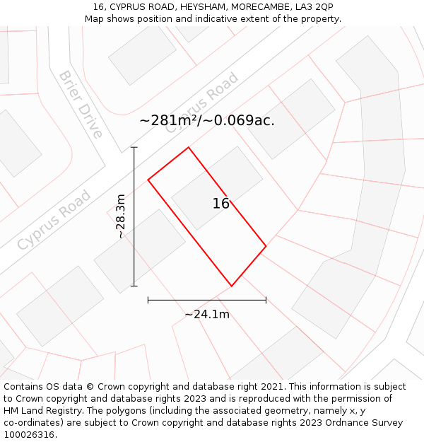 16, CYPRUS ROAD, HEYSHAM, MORECAMBE, LA3 2QP: Plot and title map