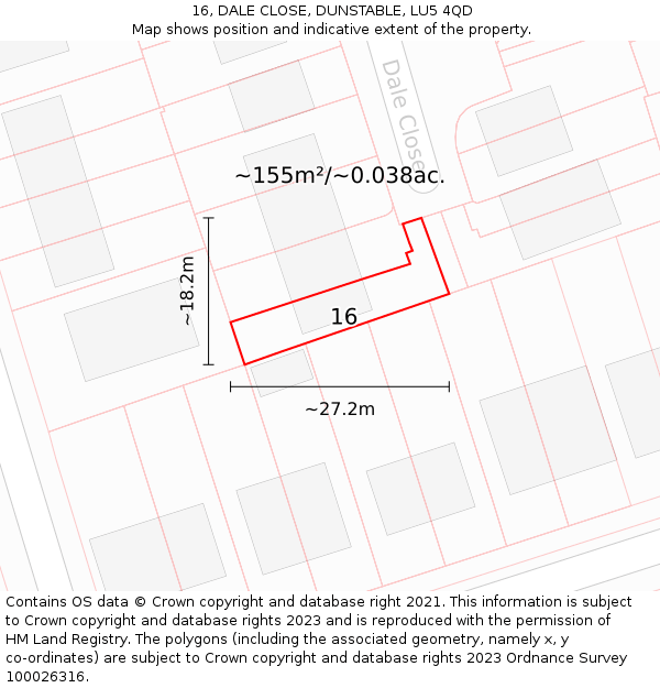 16, DALE CLOSE, DUNSTABLE, LU5 4QD: Plot and title map