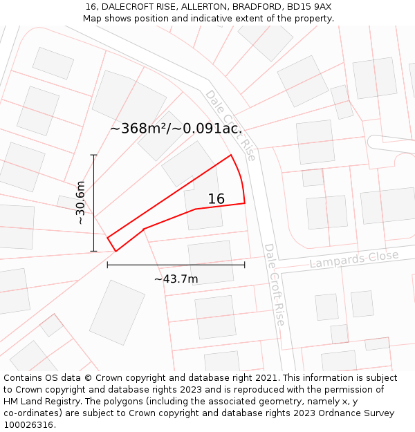 16, DALECROFT RISE, ALLERTON, BRADFORD, BD15 9AX: Plot and title map