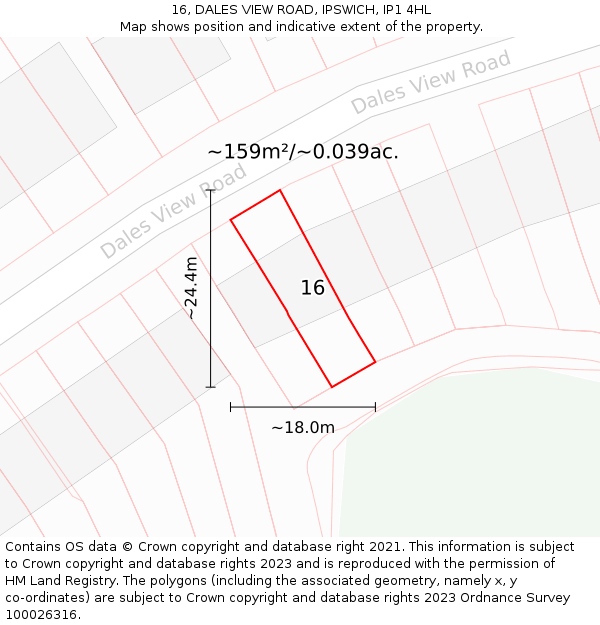 16, DALES VIEW ROAD, IPSWICH, IP1 4HL: Plot and title map