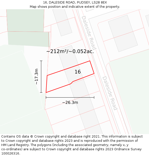 16, DALESIDE ROAD, PUDSEY, LS28 8EX: Plot and title map