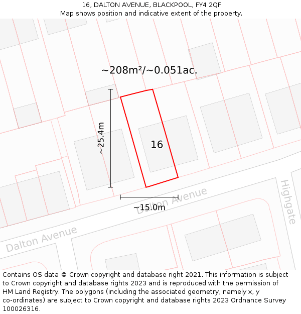 16, DALTON AVENUE, BLACKPOOL, FY4 2QF: Plot and title map