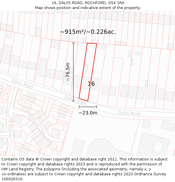 16, DALYS ROAD, ROCHFORD, SS4 1RA: Plot and title map