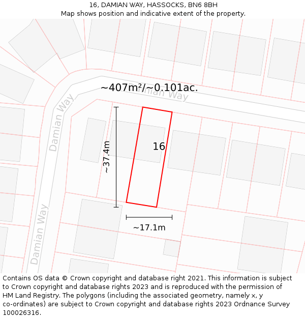 16, DAMIAN WAY, HASSOCKS, BN6 8BH: Plot and title map