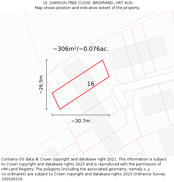 16, DAMSON TREE CLOSE, BROMYARD, HR7 4UN: Plot and title map