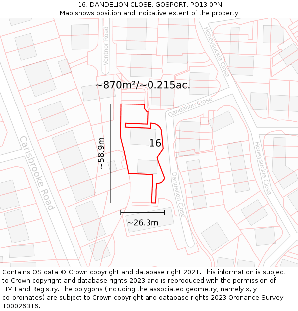 16, DANDELION CLOSE, GOSPORT, PO13 0PN: Plot and title map