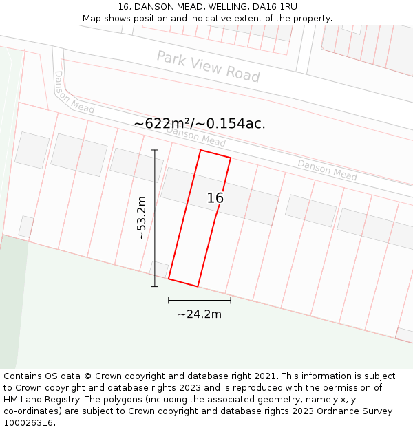 16, DANSON MEAD, WELLING, DA16 1RU: Plot and title map