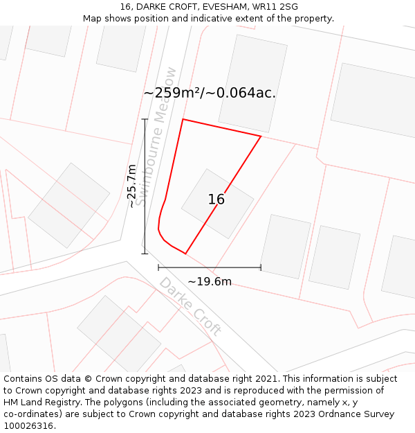 16, DARKE CROFT, EVESHAM, WR11 2SG: Plot and title map