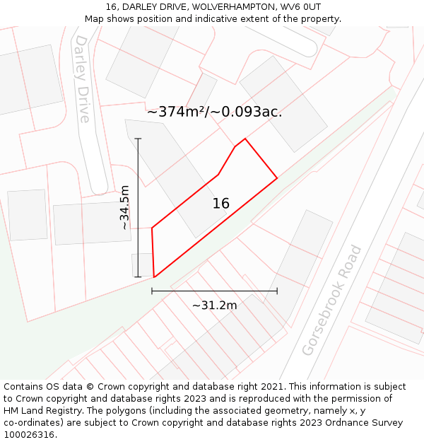 16, DARLEY DRIVE, WOLVERHAMPTON, WV6 0UT: Plot and title map