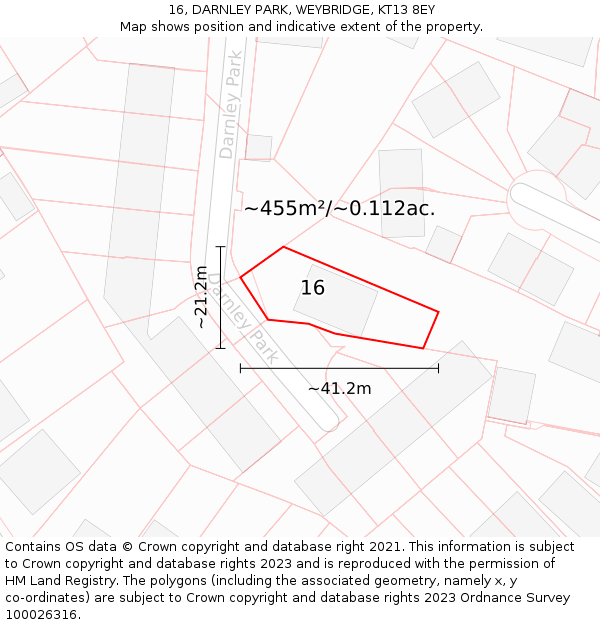 16, DARNLEY PARK, WEYBRIDGE, KT13 8EY: Plot and title map