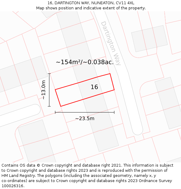 16, DARTINGTON WAY, NUNEATON, CV11 4XL: Plot and title map
