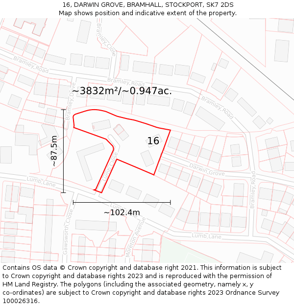 16, DARWIN GROVE, BRAMHALL, STOCKPORT, SK7 2DS: Plot and title map