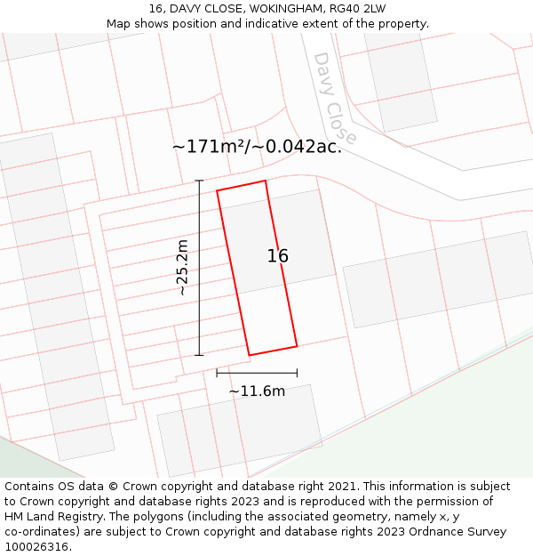 16, DAVY CLOSE, WOKINGHAM, RG40 2LW: Plot and title map