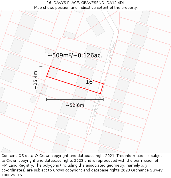 16, DAVYS PLACE, GRAVESEND, DA12 4DL: Plot and title map