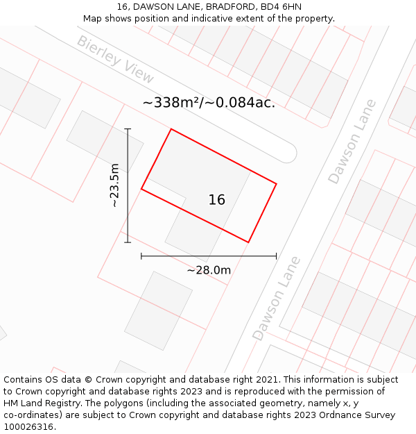 16, DAWSON LANE, BRADFORD, BD4 6HN: Plot and title map