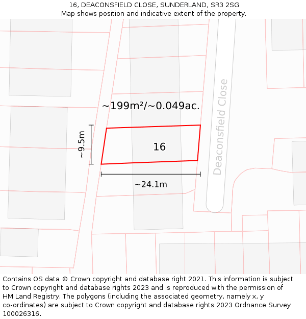 16, DEACONSFIELD CLOSE, SUNDERLAND, SR3 2SG: Plot and title map