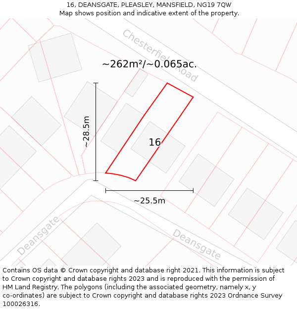 16, DEANSGATE, PLEASLEY, MANSFIELD, NG19 7QW: Plot and title map