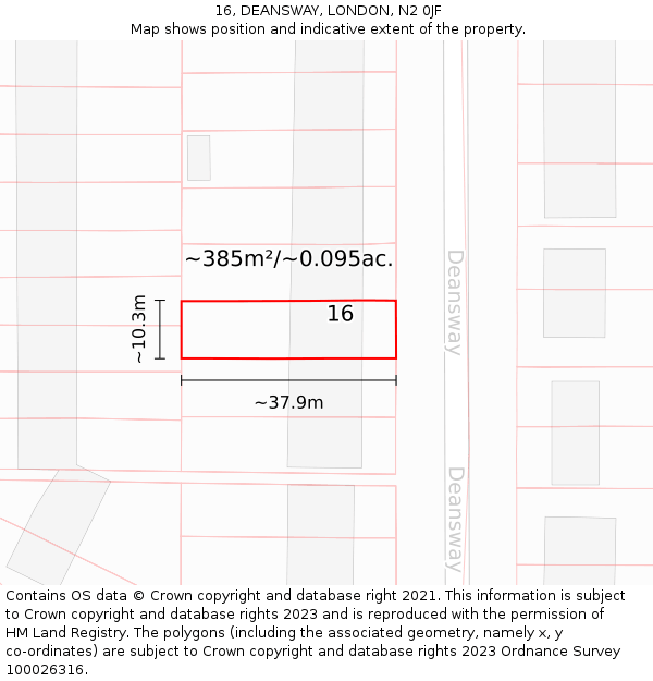 16, DEANSWAY, LONDON, N2 0JF: Plot and title map