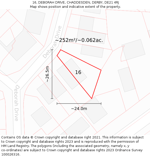 16, DEBORAH DRIVE, CHADDESDEN, DERBY, DE21 4RJ: Plot and title map