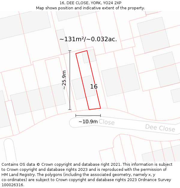 16, DEE CLOSE, YORK, YO24 2XP: Plot and title map