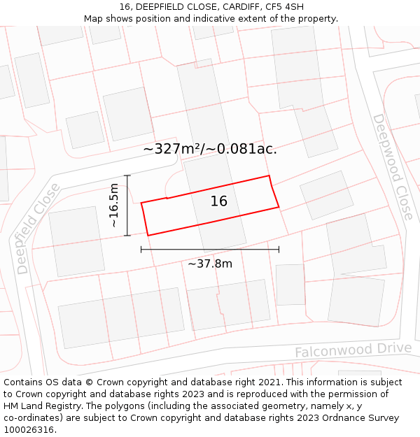 16, DEEPFIELD CLOSE, CARDIFF, CF5 4SH: Plot and title map