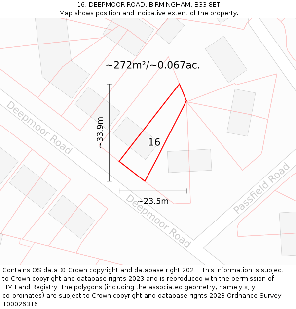16, DEEPMOOR ROAD, BIRMINGHAM, B33 8ET: Plot and title map