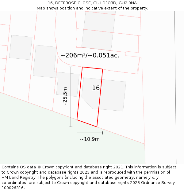 16, DEEPROSE CLOSE, GUILDFORD, GU2 9NA: Plot and title map