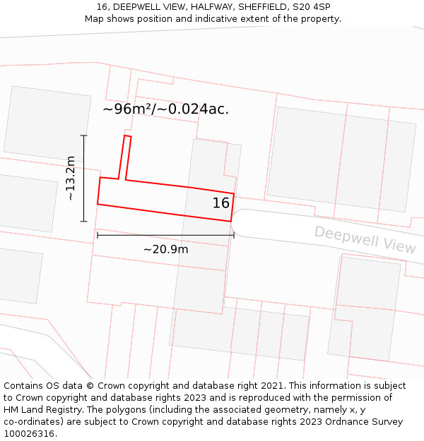 16, DEEPWELL VIEW, HALFWAY, SHEFFIELD, S20 4SP: Plot and title map
