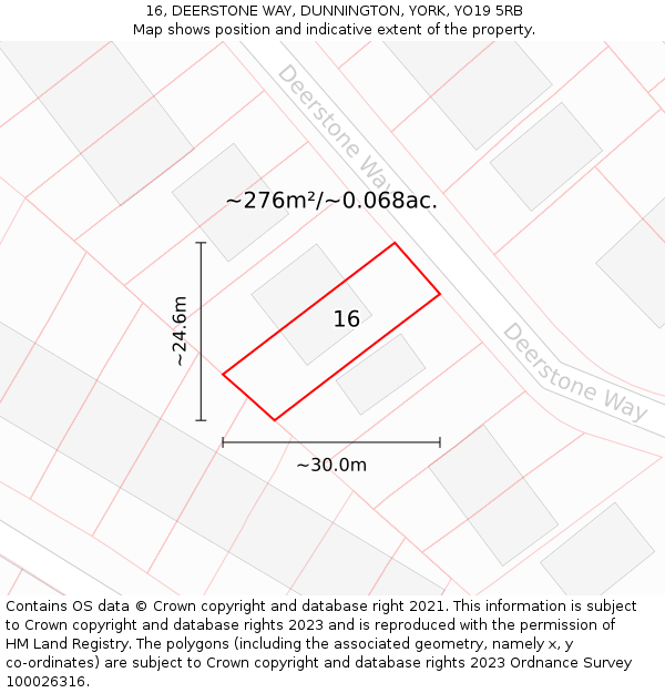 16, DEERSTONE WAY, DUNNINGTON, YORK, YO19 5RB: Plot and title map