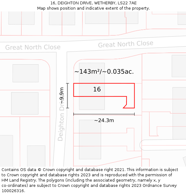 16, DEIGHTON DRIVE, WETHERBY, LS22 7AE: Plot and title map