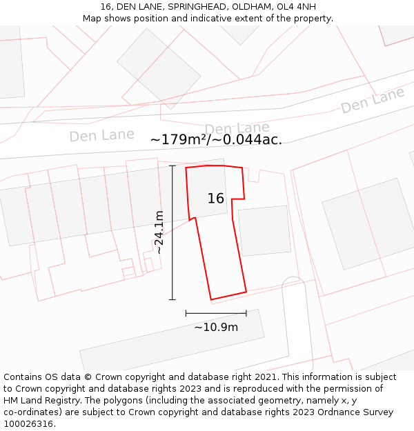 16, DEN LANE, SPRINGHEAD, OLDHAM, OL4 4NH: Plot and title map