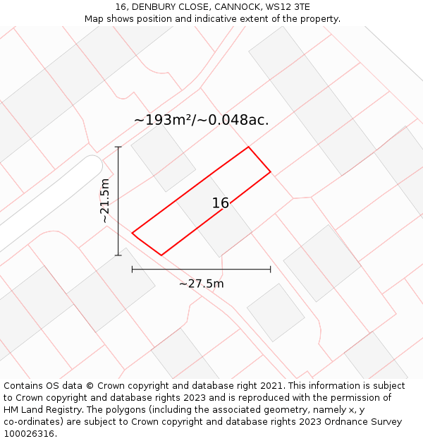16, DENBURY CLOSE, CANNOCK, WS12 3TE: Plot and title map
