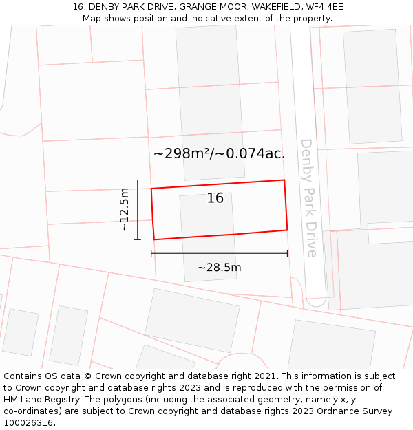 16, DENBY PARK DRIVE, GRANGE MOOR, WAKEFIELD, WF4 4EE: Plot and title map