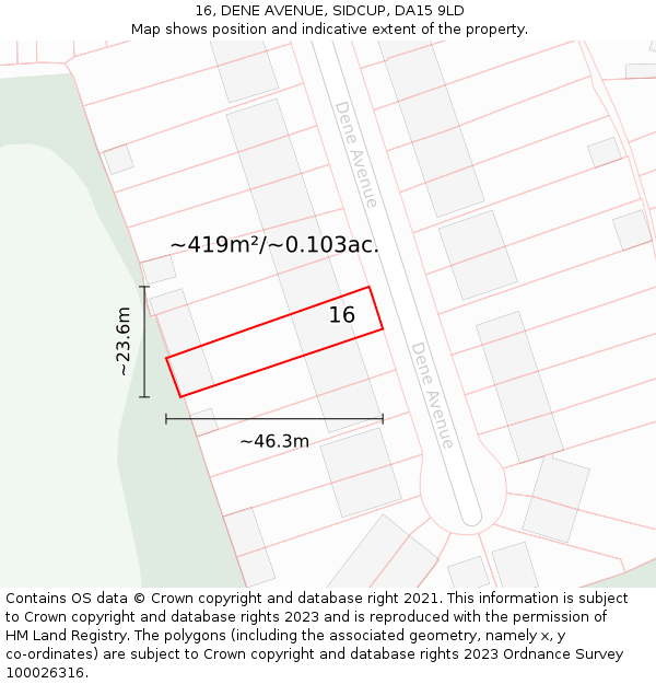 16, DENE AVENUE, SIDCUP, DA15 9LD: Plot and title map