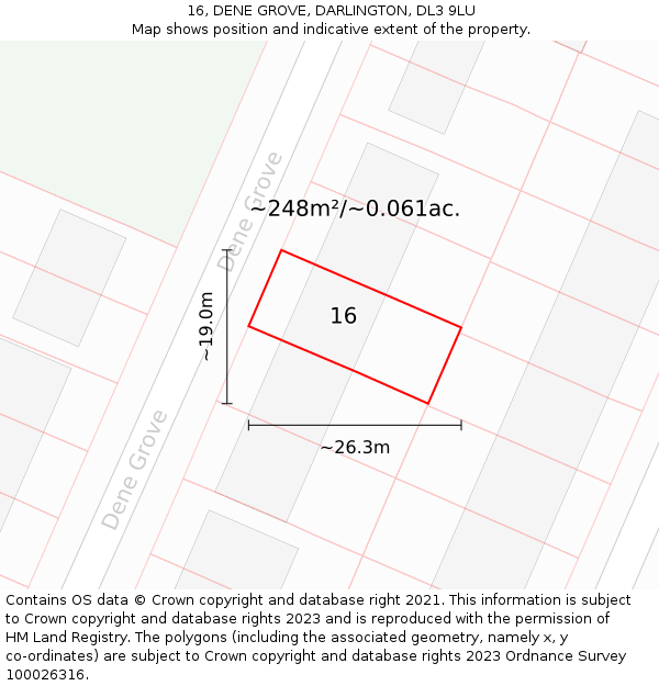 16, DENE GROVE, DARLINGTON, DL3 9LU: Plot and title map