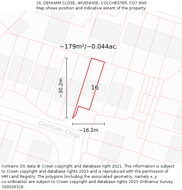 16, DENHAM CLOSE, WIVENHOE, COLCHESTER, CO7 9NS: Plot and title map
